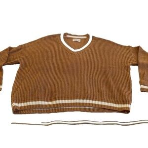 DRESS UP Womens V Neck Sweater Brown/Cream Size S